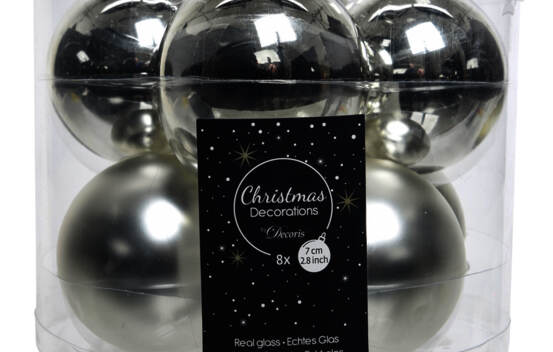 Boule en verre 7 cm (Brillant - Mat) (Paquet de 8) Argent