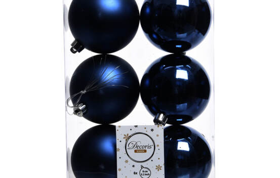 Boule en plastique 8 cm (Brillant - Mat) (Paquet de 6) Bleu nuit