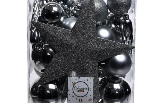 Boule en plastique avec &eacute;toile (Brillant - Paillettes) (Paquet de 33) Argent