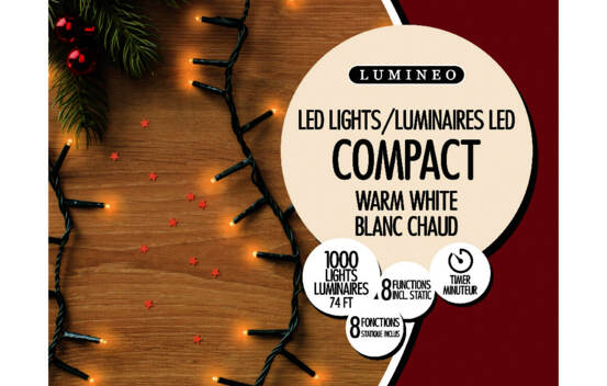 Lumi&egrave;res Ext&eacute;rieures DEL Riz 1000 lumi&egrave;res (avec minuterie et 8 fonctions) 74' Blanc chaud