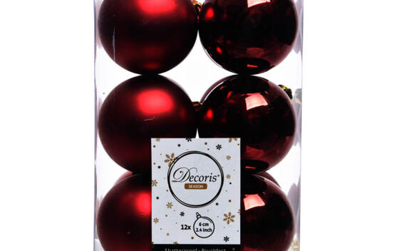 Boule en plastique 6 cm (Brillant - Mat) (Paquet de 12) Bordeaux