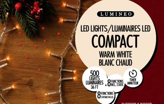 Lumi&egrave;res Ext&eacute;rieures DEL Riz 500 lumi&egrave;res 36' (avec minuterie et 8 fonctions) Blanc chaud avec fil c