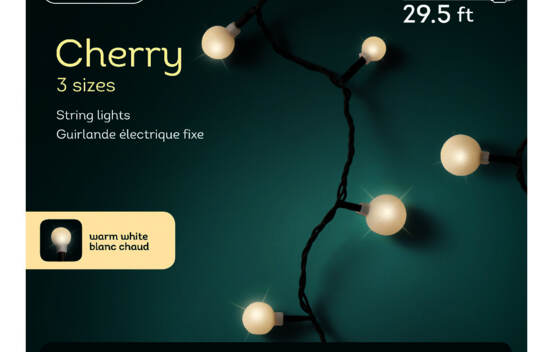 Lumières Extérieures DEL Boules 120 lumières 29,5' Blanc chaud avec fil noir