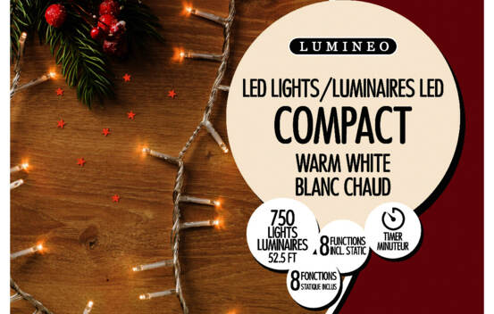 Lumi&egrave;res Ext&eacute;rieures DEL Riz 750 lumi&egrave;res (avec minuterie et 8 fonctions) 52,5' Blanc chaud avec fi