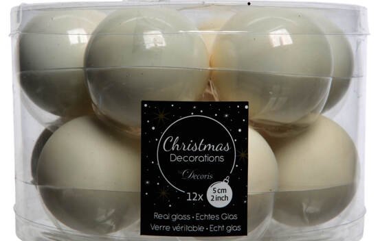 Boule en verre 5 cm (Mat) (Paquet de 12) Blanc laine