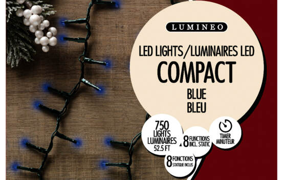 Lumi&egrave;res Ext&eacute;rieures DEL Riz clignotantes 750 lumi&egrave;res 52' Bleu avec fil vert