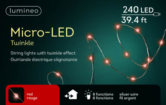 Lumi&egrave;res Ext&eacute;rieures DEL Micro 240 lumi&egrave;res 40' Rouge avec fil argent