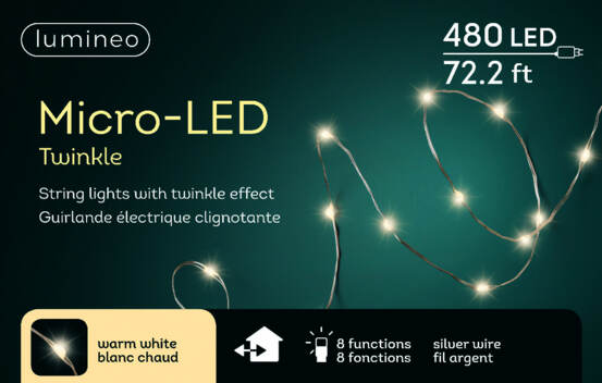 Lumières Extérieures DEL Micro 480 lumières 72" Blanc chaud avec fil argent
