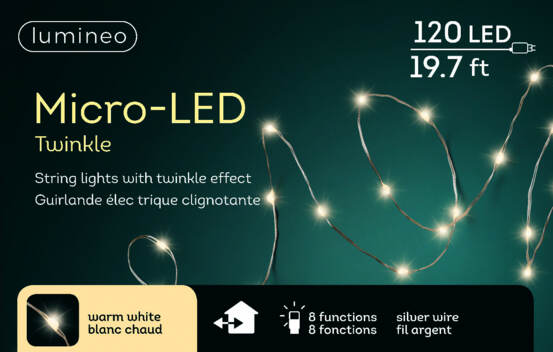 Lumi&egrave;res Ext&eacute;rieures DEL Micro 120 lumi&egrave;res 20' Blanc chaud avec fil argent