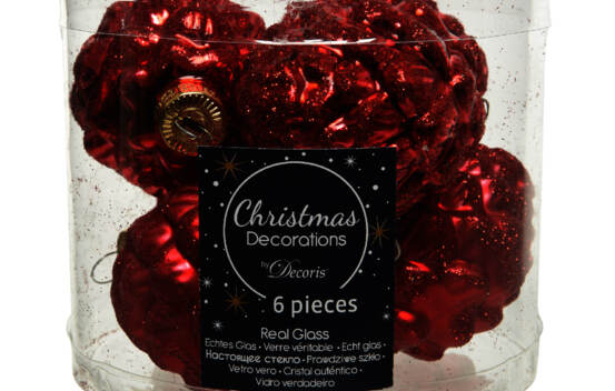 Boule de Pin en verre 5 cm X 7 cm (Brillant - Mat) (Paquet de 6) Rouge No&euml;l