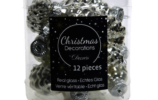 Boule de Pin en verre 2,5 cm X 6 cm (Brillant - Mat) (Paquet de 12) Argent