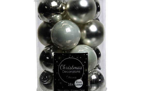 Boule en verre 3,5 cm (Brillant) (Paquet de 16) Blanc - Argent