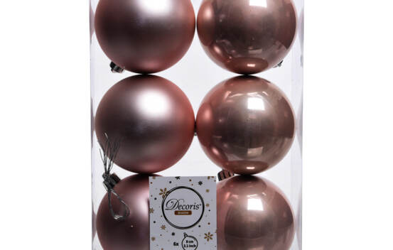 Boule en plastique 8 cm (Brillant - Mat) (Paquet de 6) Rose poudre