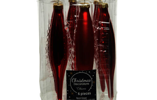 Stalactite en verre 15 cm (Brillant - Mat) (Paquet de 6) Rouge No&euml;l