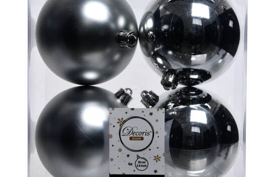 Boule en plastique 10 cm (Brillant - Mat) (Paquet de 4) Argent